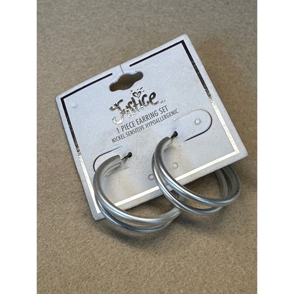 Justice Silver & Blue Ombre Hoop Earrings 1 Piece Set NWT Nickel Sensitive New